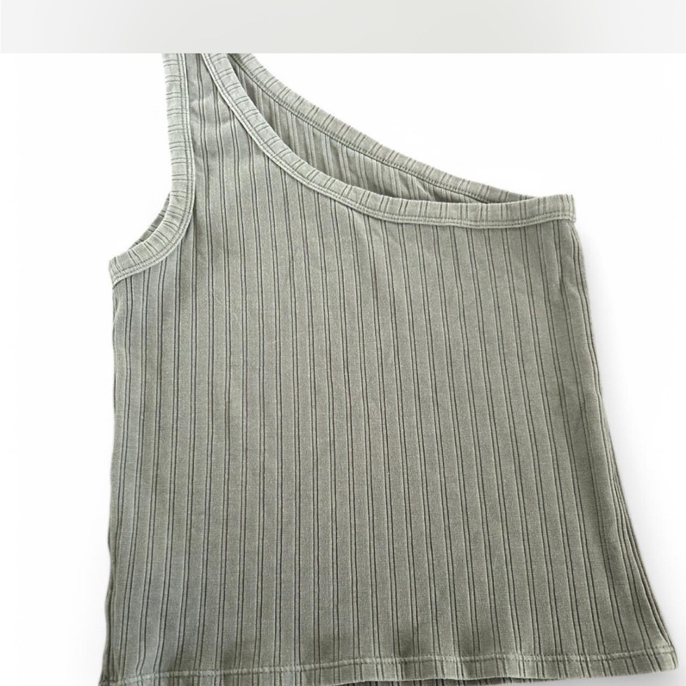 One-Shoulder Ribbed Top - Green - Picture 2 of 3
